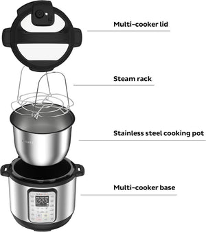 9 - in - 1 Multicooker, Pressure Cooker, Slow Cook, Rice Maker, Steamer, Sauté, Yogurt, Warmer & Sterilizer, Includes App With Over 800 Recipes, Stainless Steel, 6 Quarts - Wigtrends
