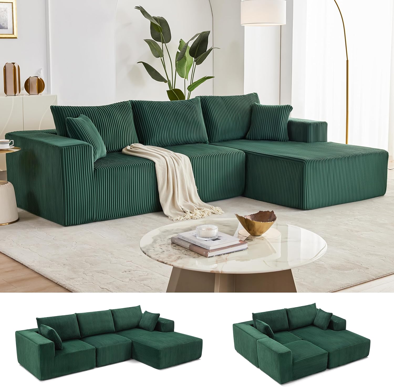 108” Modular Sectional Sofa, Cloud Sectional Couch with Deep Seat, Modern Modular L-Shape Sofa Couch with Chaise,Upholstered Couches for Living Room Bedroom (Black, Left Facing Chaise)