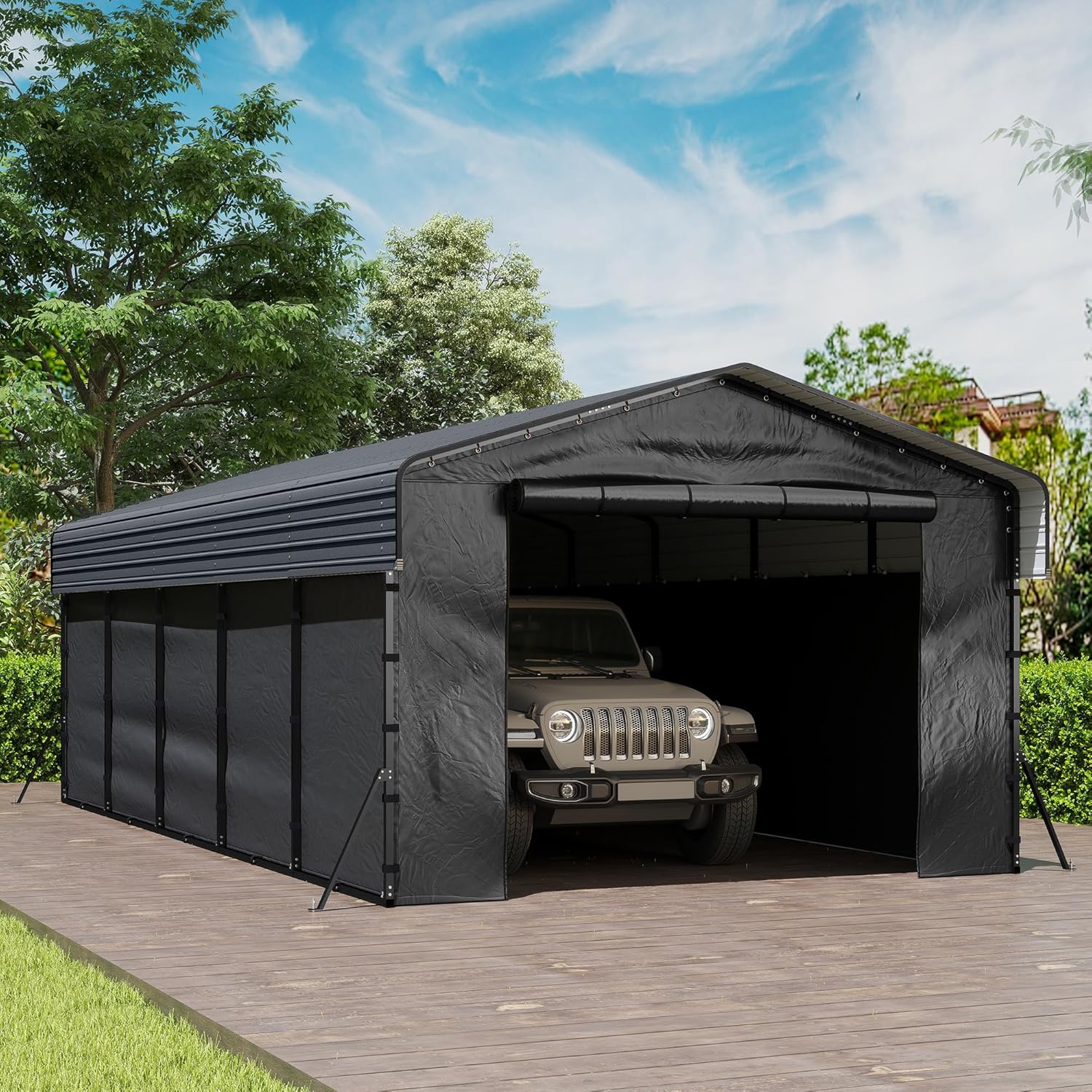 10'x15' Heavy Duty Metal Carport, Outdoor Garage Car Shelter Shade with Heavier Frame, Galvanized Roof for Car and Boats, Grey