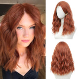 Brown Highlight Medium Length Wigs Wavy Human Hair Wigs with Upgraded Strands