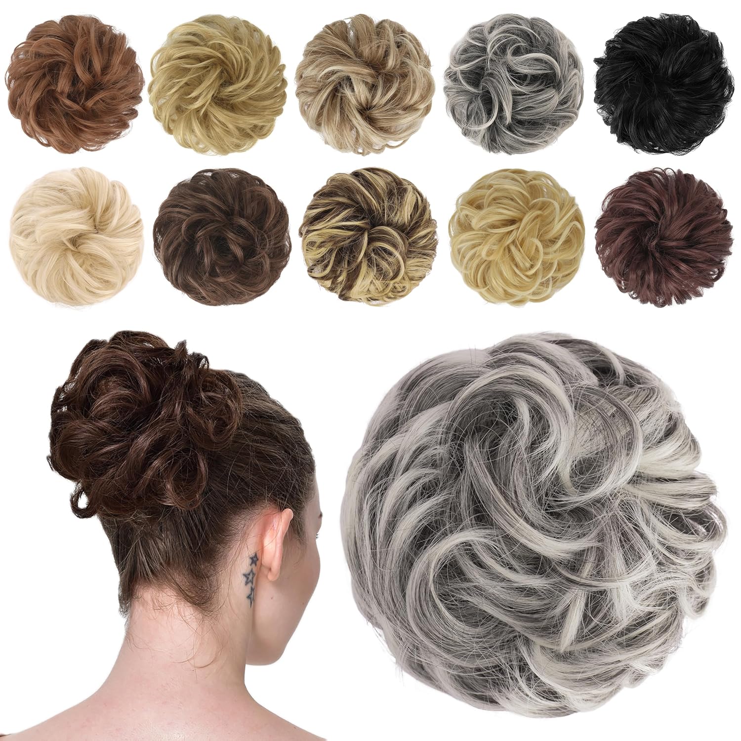 Hair Bun Hair Pieces Elastic Wavy Curly Hair Bun Scrunchies Extensions Synthetic Chignon Hairpieces