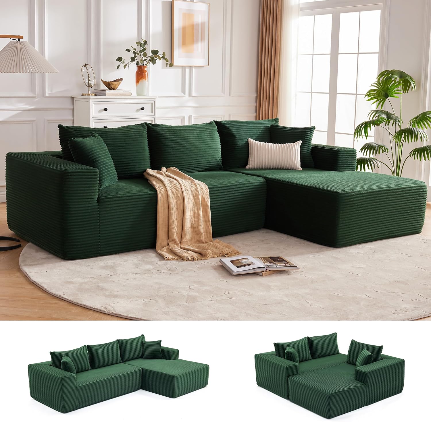 110” Cloud Sectional Couch, Boneless Sofa for Living Room, Modular Sectional Sofa with Deep Seat, Fluffy Couch with L-Shaped Chaise, No Assembly Required (Right-Facing Chaise, Dark Grey)