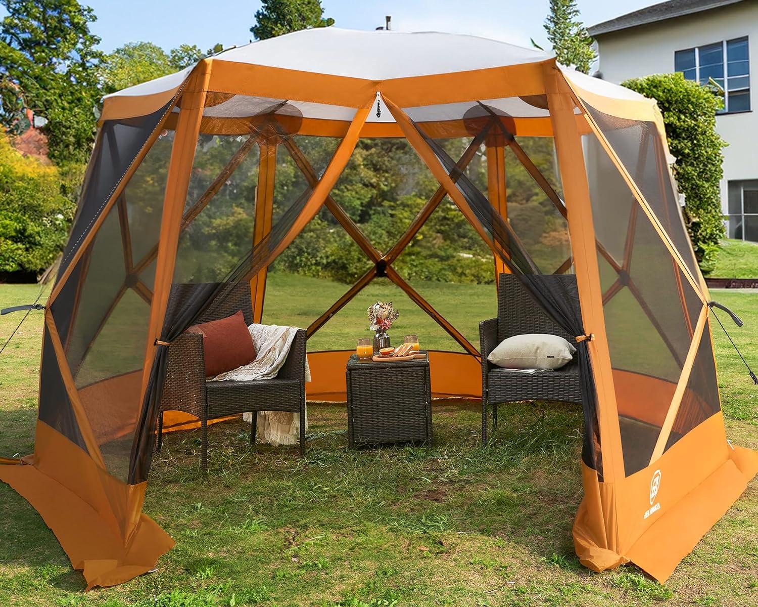 EVER ADVANCED Pop up Screen House Tent for Camping 11.5 x 9.8 ft, Instant Screened Gazebo Canopy with Netting, Portable Shelter Enclosure for Outdoor, Backyard, Khaki