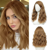 Brown Highlight Medium Length Wigs Wavy Human Hair Wigs with Upgraded Strands