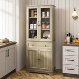 Kitchen Hutch Pantry Cabinet 71" Tall with Glass Doors