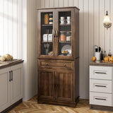 Kitchen Hutch Pantry Cabinet 71" Tall with Glass Doors