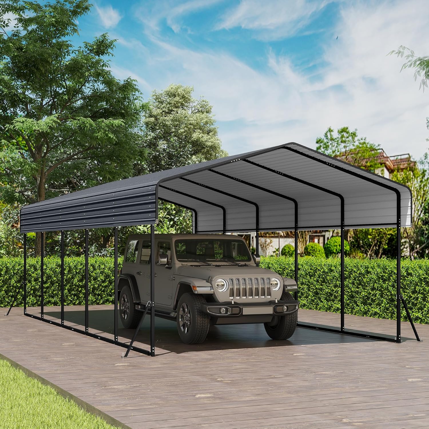 10'x15' Heavy Duty Metal Carport, Outdoor Garage Car Shelter Shade with Heavier Frame, Galvanized Roof for Car and Boats, Grey