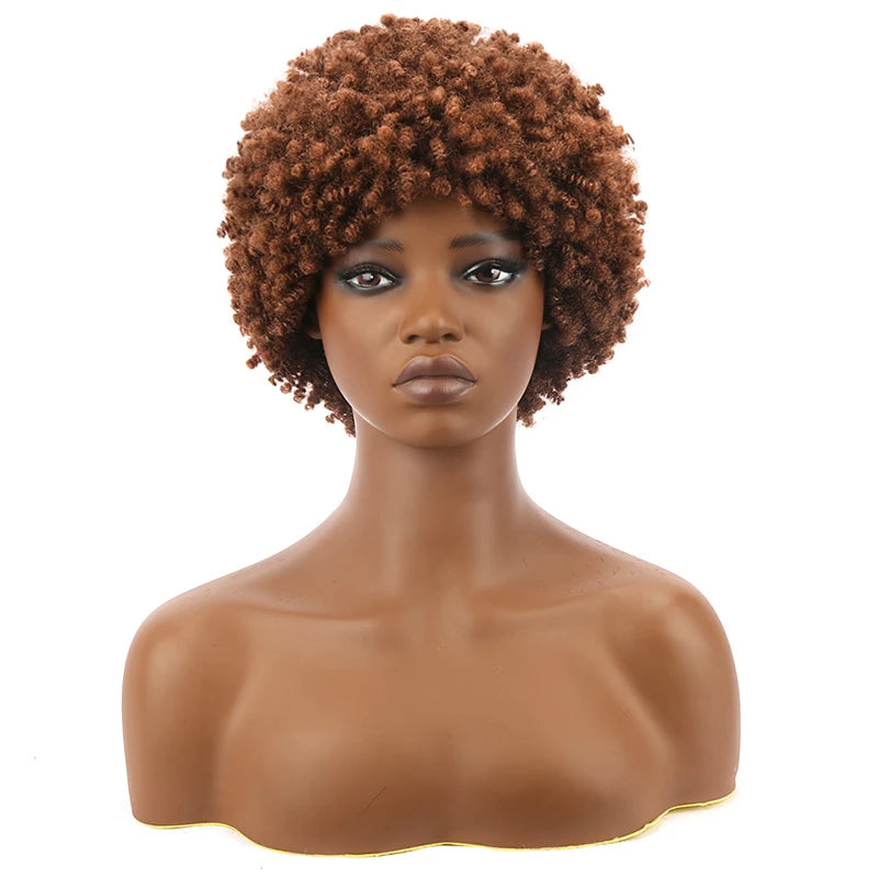 Brown Kinky Curly Synthetic Short Bob Wig