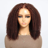 Pre-Cut Lace Afro Curly Wigs Mid-part Wig in Ombre Brown