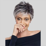 Wigstrends Gray Salt and Pepper Short Women's Layered Capless Wigs 100% Human Hair