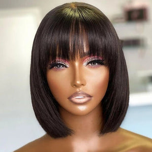 Affordable Short Straight Pre-Cut Wigs with Bangs - Wigtrends