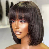 Affordable Short Straight Pre-Cut Wigs with Bangs - Wigtrends