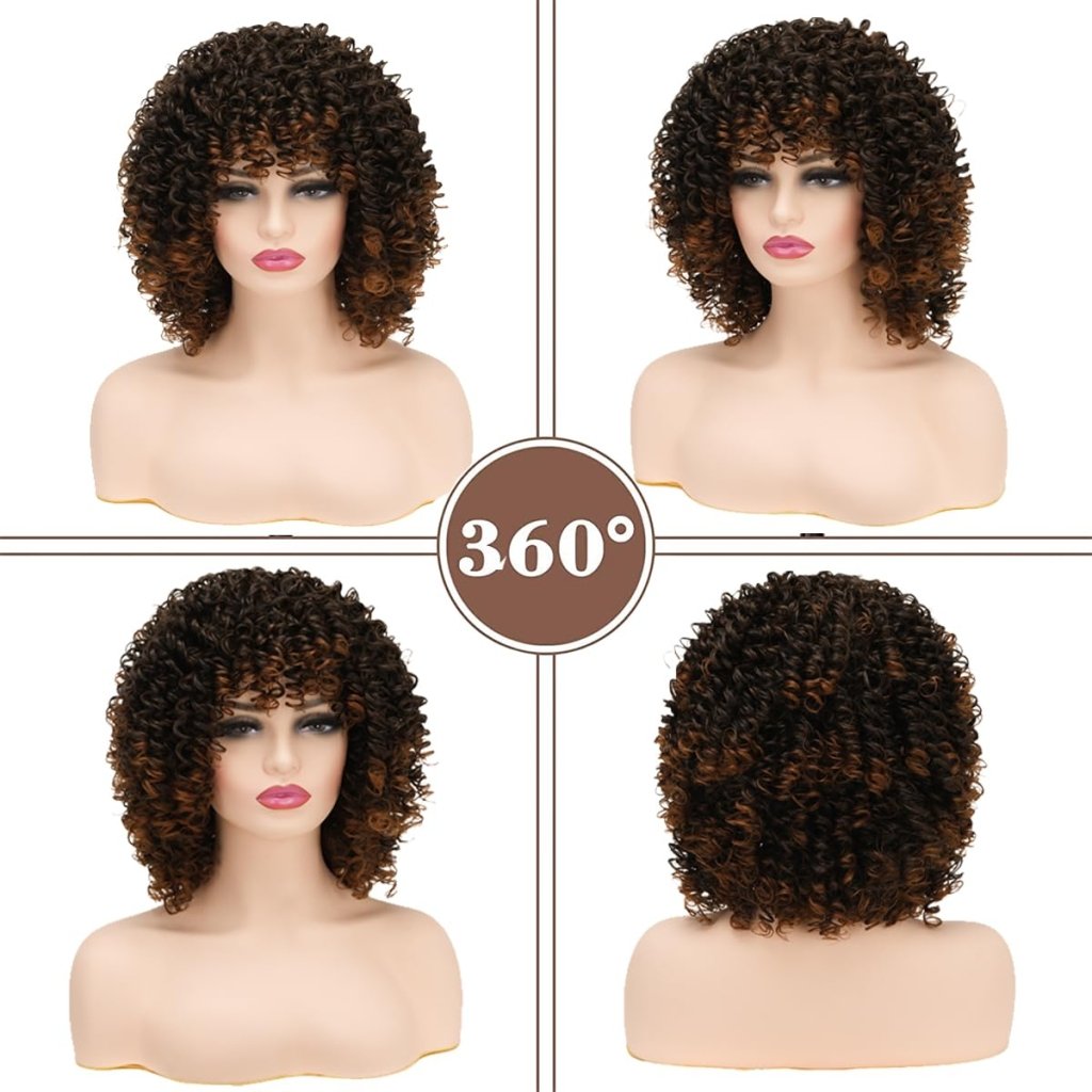 African short curly gray wig with bangs synthetic heat - resistant hair - Wigtrends