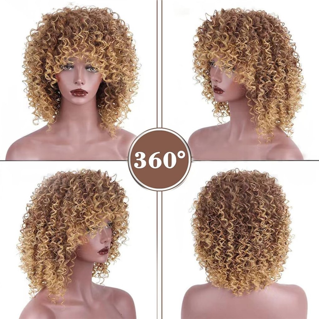 African short curly gray wig with bangs synthetic heat - resistant hair - Wigtrends