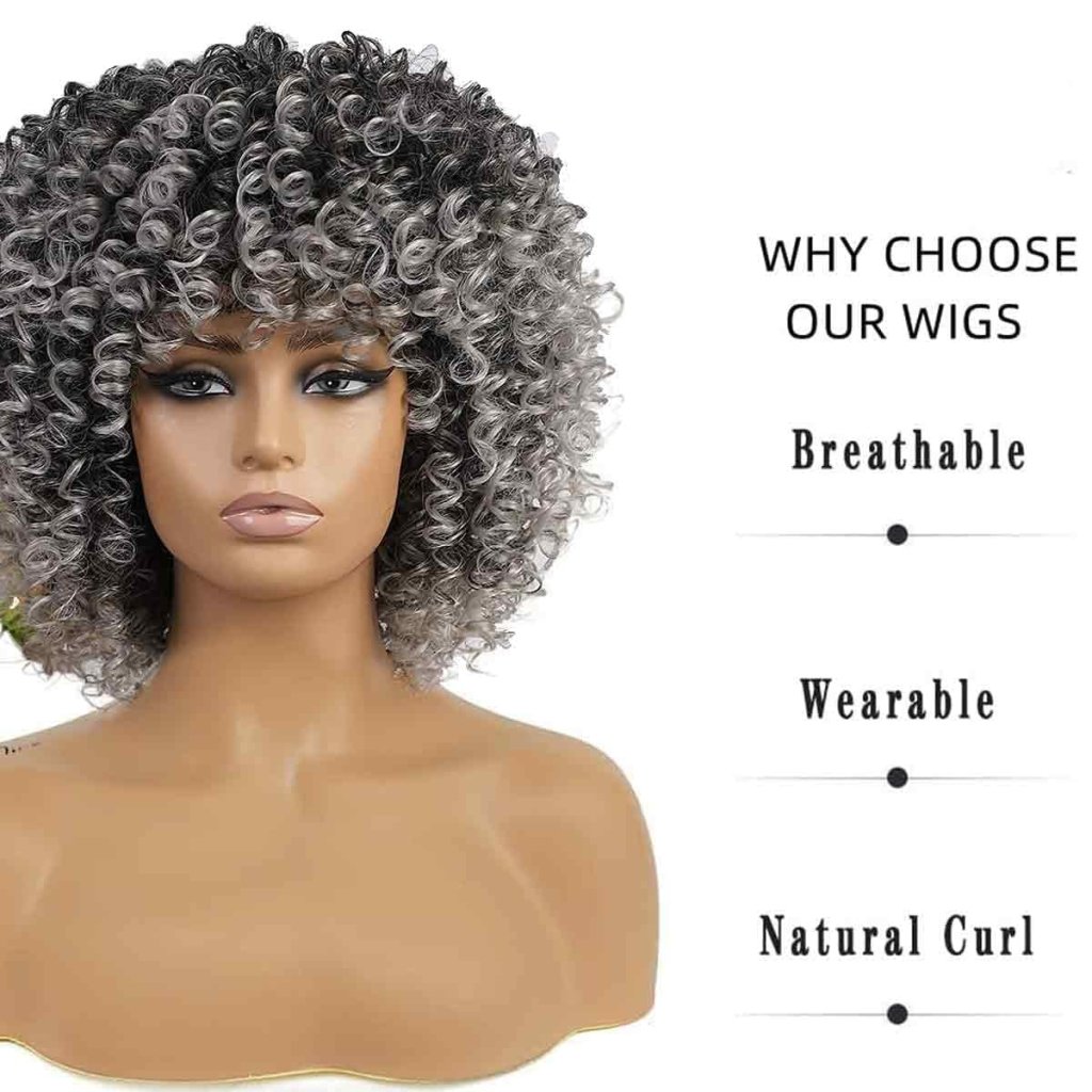 African short curly gray wig with bangs synthetic heat - resistant hair - Wigtrends