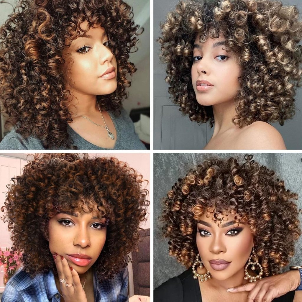 African short curly gray wig with bangs synthetic heat - resistant hair - Wigtrends