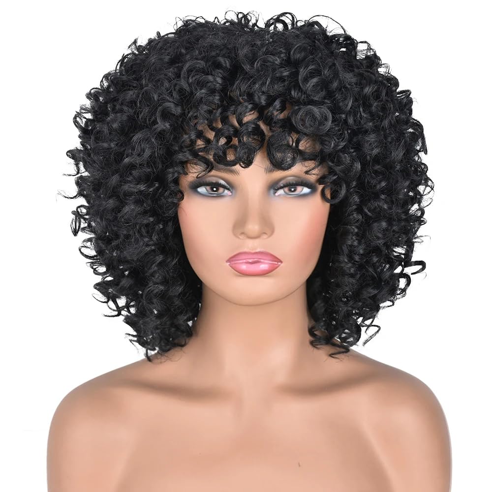 African short curly gray wig with bangs synthetic heat - resistant hair - Wigtrends