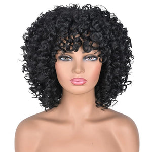 African short curly gray wig with bangs synthetic heat - resistant hair - Wigtrends