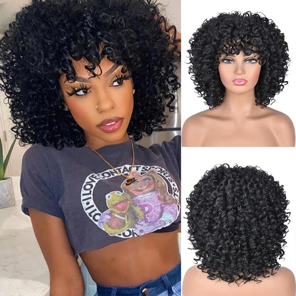 African short curly gray wig with bangs synthetic heat - resistant hair - Wigtrends