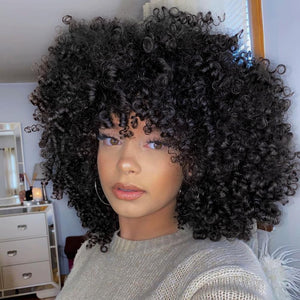 African short curly gray wig with bangs synthetic heat - resistant hair - Wigtrends