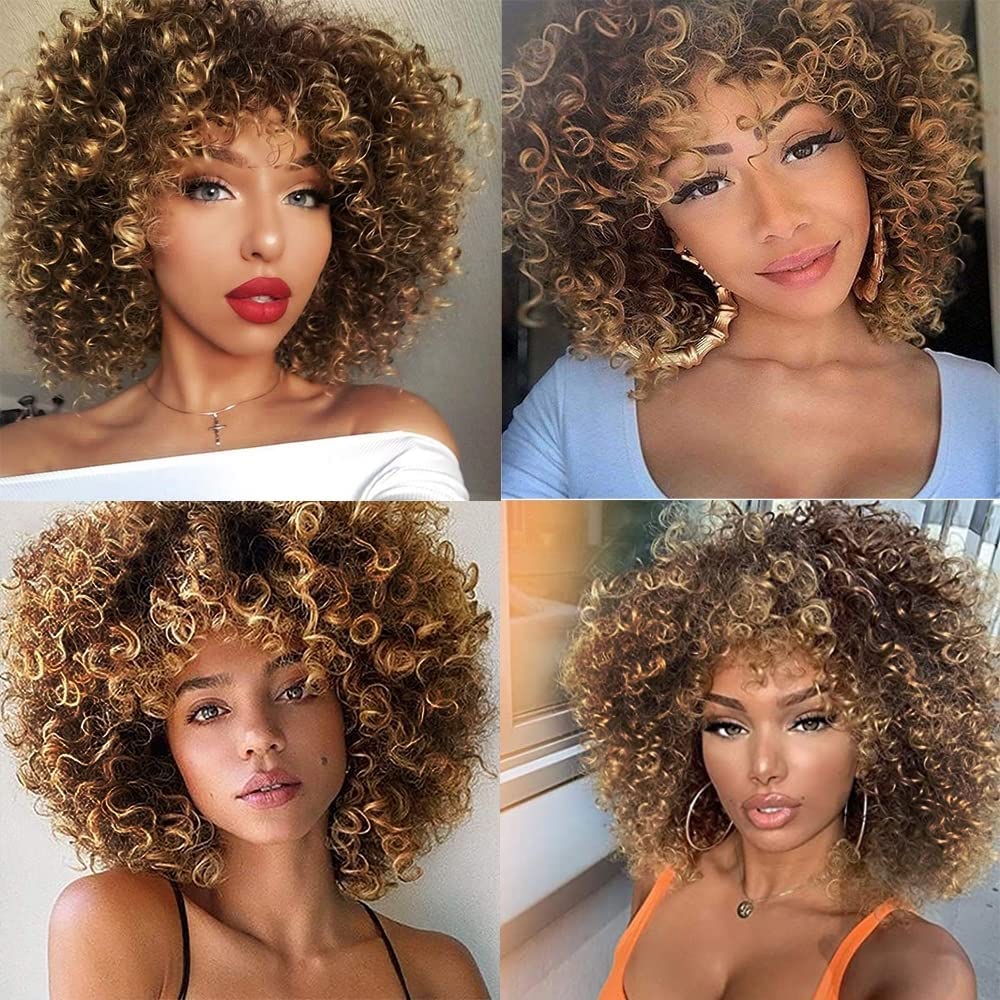 African short curly gray wig with bangs synthetic heat - resistant hair - Wigtrends