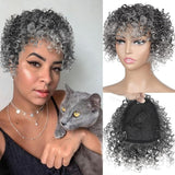 Afro Curly Hair Topper Silver Grey Human Hair Wigs for Women Hairpieces Toppers Pieces - Wigtrends