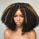 Afro Style Blonde Highlights Jerry Curly Bob Wigs - Wigtrends