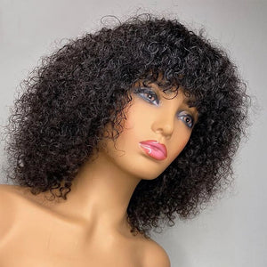 Afro Style Kinky Curly Human Hair Fringe Wig - Wigtrends