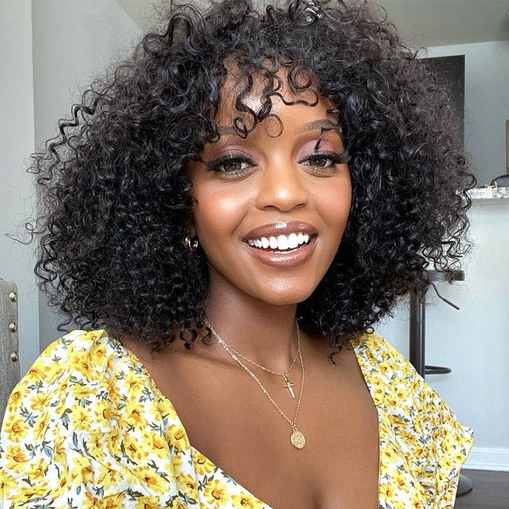 Afro Style Kinky Curly Human Hair Fringe Wig - Wigtrends