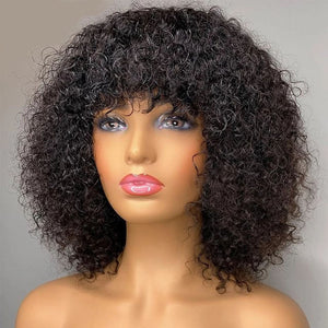 Afro Style Kinky Curly Human Hair Fringe Wig - Wigtrends