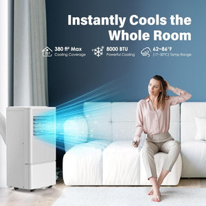 Air Choice Portable Air Conditioner, 10000 BTU Air Conditioner Portable for Room Up to 450 Sq.Ft, Remote Control, 24H Timer, Dehumidifier & Fan Modes, 3 - in - 1 AC Unit with Window Kit for Home Office - Wigtrends