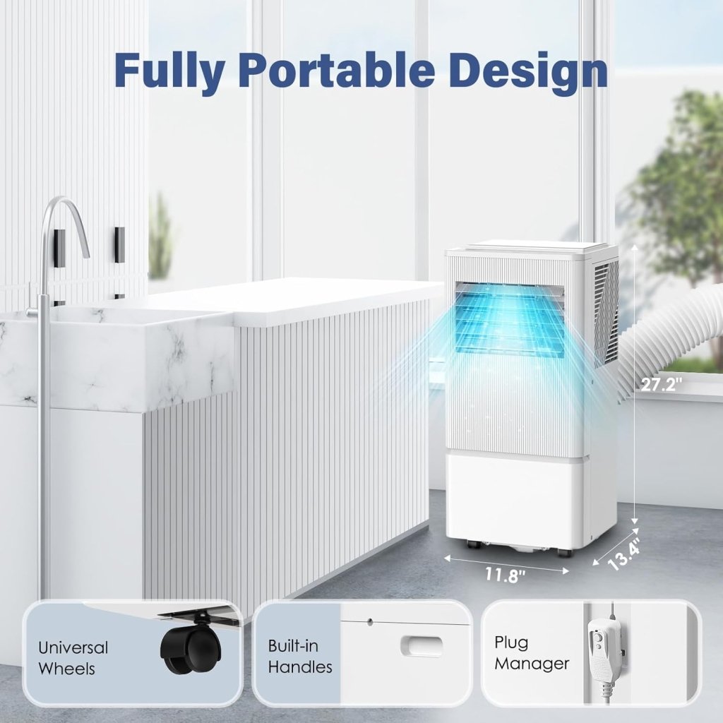 Air Choice Portable Air Conditioner, 10000 BTU Air Conditioner Portable for Room Up to 450 Sq.Ft, Remote Control, 24H Timer, Dehumidifier & Fan Modes, 3 - in - 1 AC Unit with Window Kit for Home Office - Wigtrends