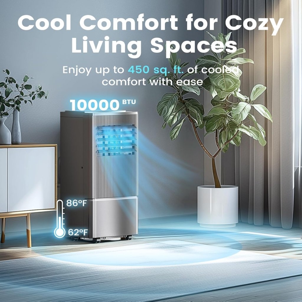 Air Choice Portable Air Conditioner, 10000 BTU Air Conditioner Portable for Room Up to 450 Sq.Ft, Remote Control, 24H Timer, Dehumidifier & Fan Modes, 3 - in - 1 AC Unit with Window Kit for Home Office - Wigtrends