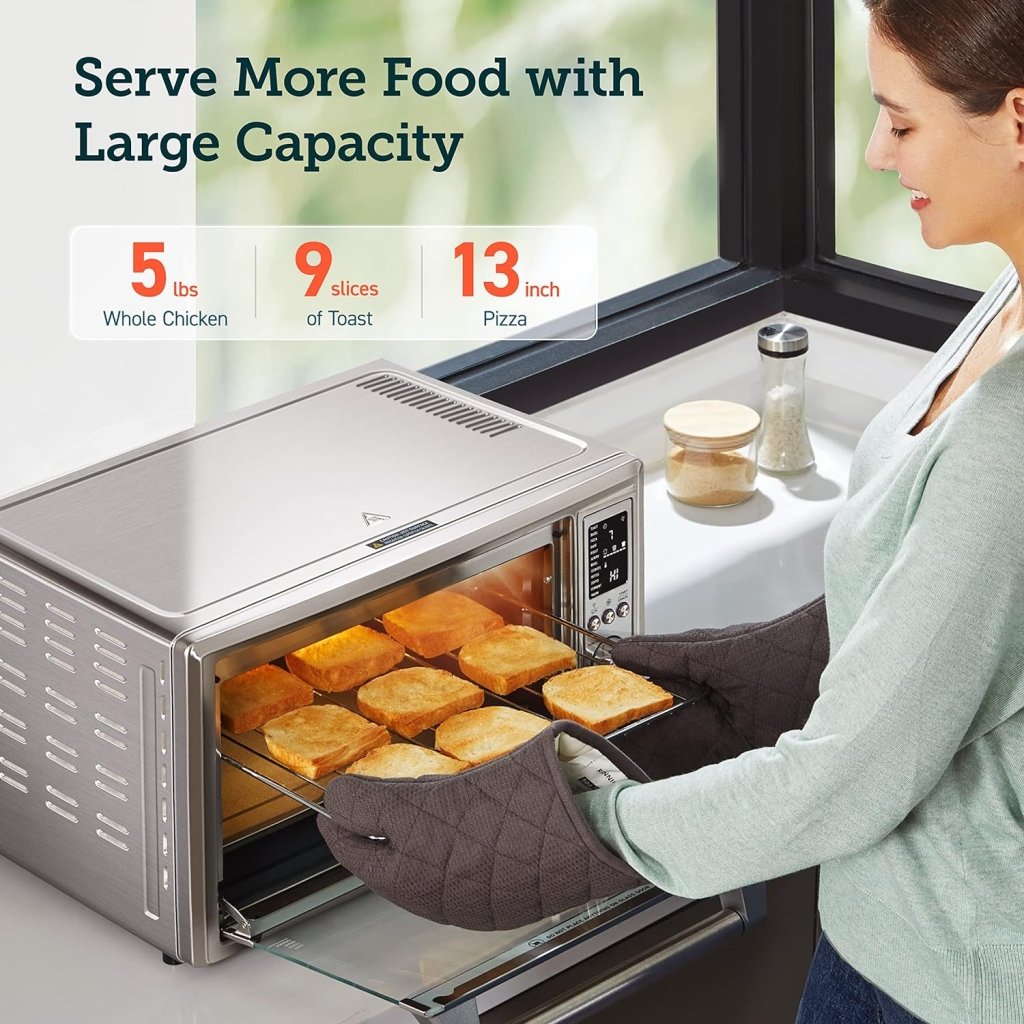 Air Fryer Toaster Oven Combo 13 - in - 1, 32Qt APP & Voice Control Convection Oven Countertop, Bake, Broil, Roast, Dehydrate, Sous Vide, 134 Recipes & 4 Accessories, Black, Stainless Steel - Wigtrends