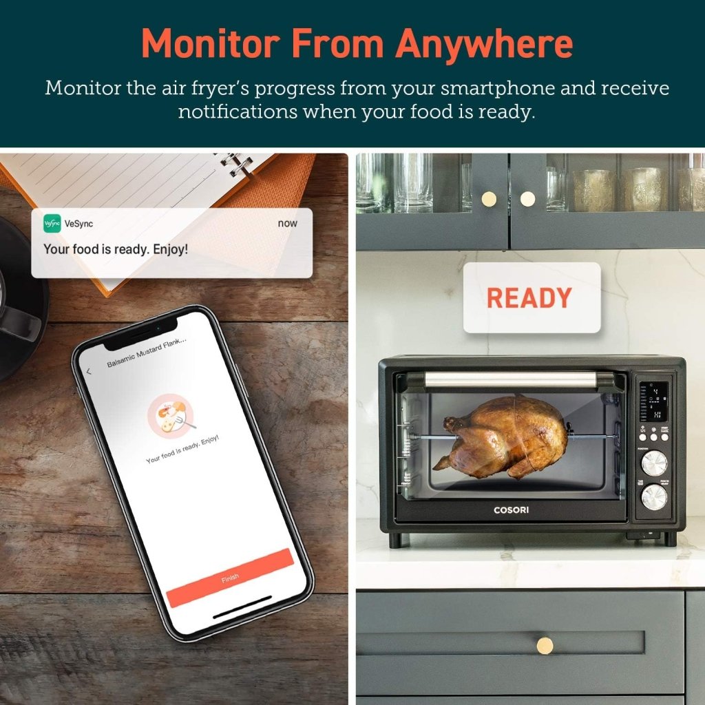 Air Fryer Toaster Oven Combo 13 - in - 1, 32Qt APP & Voice Control Convection Oven Countertop, Bake, Broil, Roast, Dehydrate, Sous Vide, 134 Recipes & 4 Accessories, Black, Stainless Steel - Wigtrends