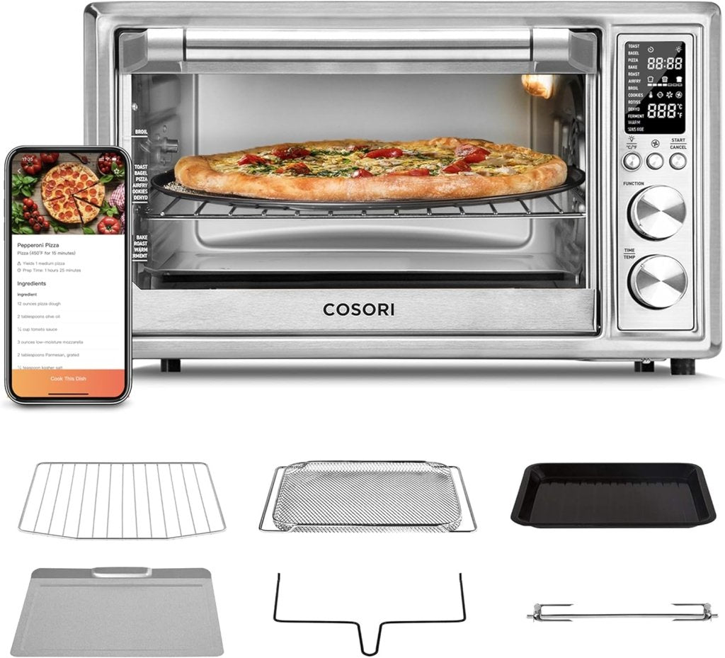 Air Fryer Toaster Oven Combo 13 - in - 1, 32Qt APP & Voice Control Convection Oven Countertop, Bake, Broil, Roast, Dehydrate, Sous Vide, 134 Recipes & 4 Accessories, Black, Stainless Steel - Wigtrends