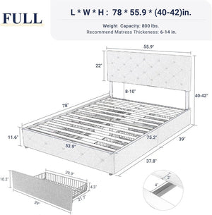 Allewie Upholstered Queen Size Platform Bed Frame with 4 Storage Drawers and Headboard, Square Stitched Button Tufted, Mattress Foundation with Wooden Slats Support, No Box Spring Needed - Wigtrends