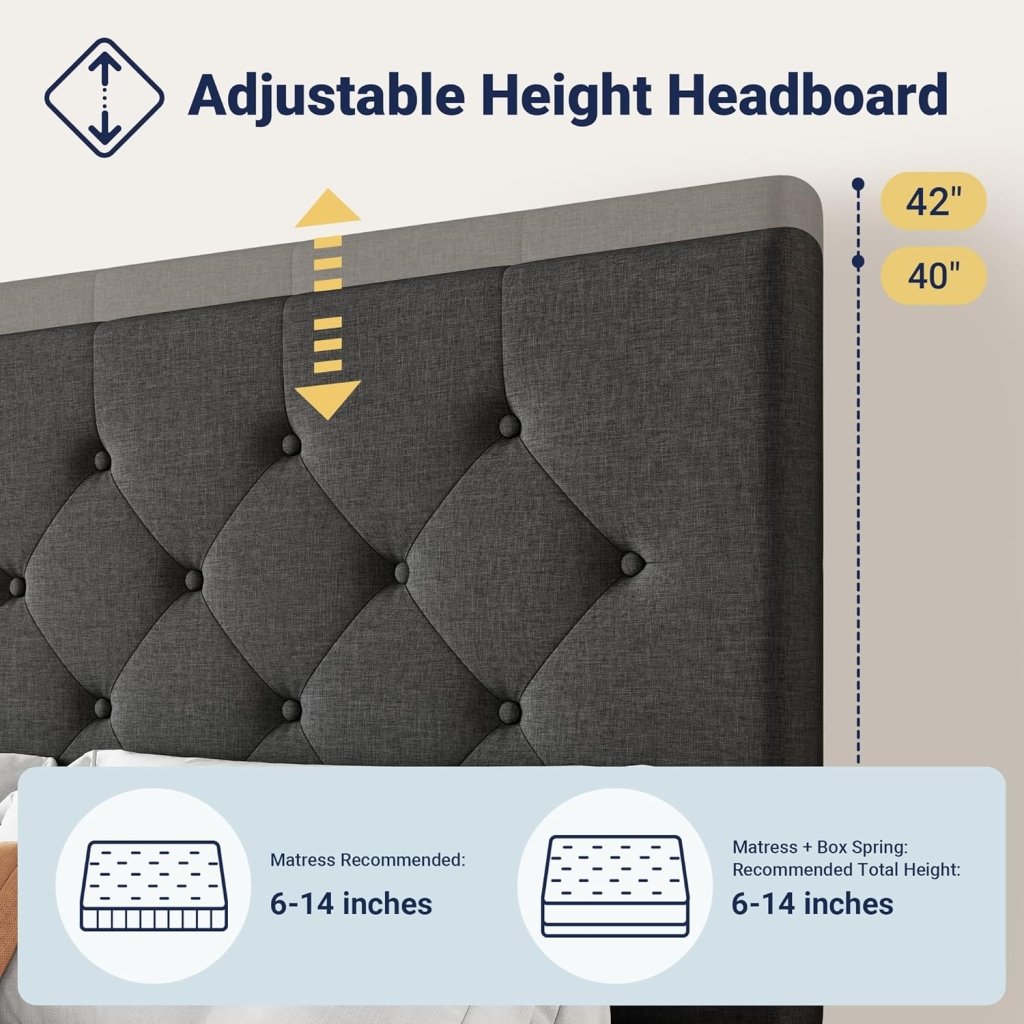 Allewie Upholstered Queen Size Platform Bed Frame with 4 Storage Drawers and Headboard, Square Stitched Button Tufted, Mattress Foundation with Wooden Slats Support, No Box Spring Needed - Wigtrends