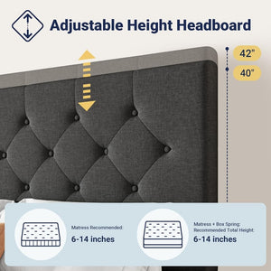 Allewie Upholstered Queen Size Platform Bed Frame with 4 Storage Drawers and Headboard, Square Stitched Button Tufted, Mattress Foundation with Wooden Slats Support, No Box Spring Needed - Wigtrends