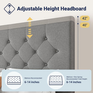 Allewie Upholstered Queen Size Platform Bed Frame with 4 Storage Drawers and Headboard, Square Stitched Button Tufted, Mattress Foundation with Wooden Slats Support, No Box Spring Needed - Wigtrends