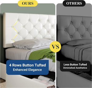 Allewie Upholstered Queen Size Platform Bed Frame with 4 Storage Drawers and Headboard, Square Stitched Button Tufted, Mattress Foundation with Wooden Slats Support, No Box Spring Needed - Wigtrends