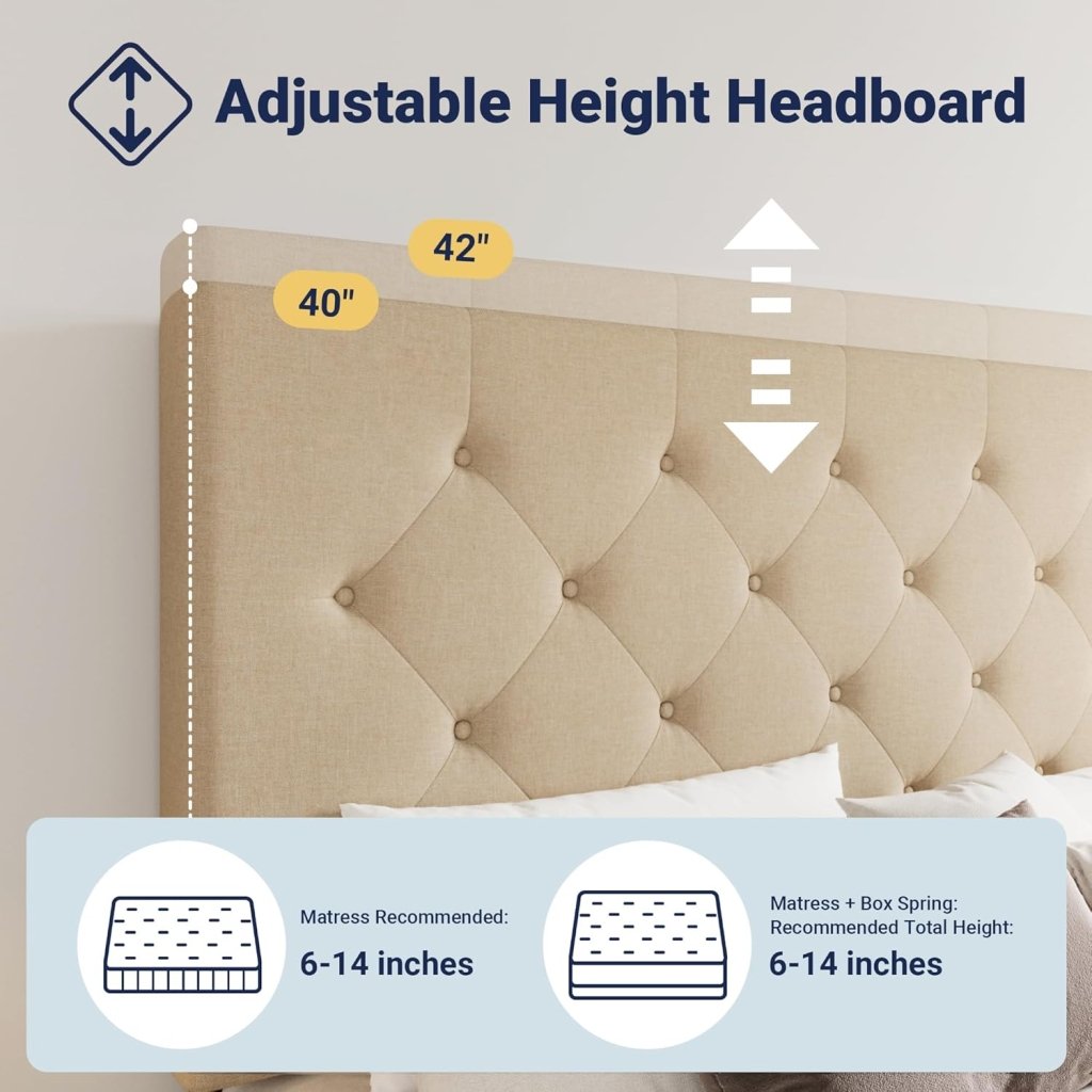 Allewie Upholstered Queen Size Platform Bed Frame with 4 Storage Drawers and Headboard, Square Stitched Button Tufted, Mattress Foundation with Wooden Slats Support, No Box Spring Needed - Wigtrends