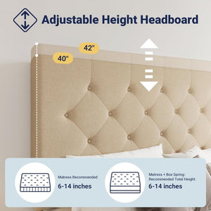 Allewie Upholstered Queen Size Platform Bed Frame with 4 Storage Drawers and Headboard, Square Stitched Button Tufted, Mattress Foundation with Wooden Slats Support, No Box Spring Needed - Wigtrends