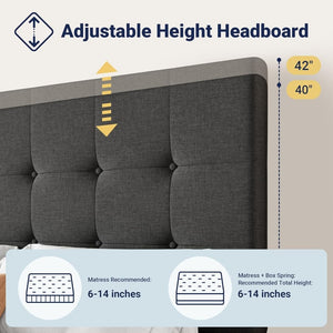 Allewie Upholstered Queen Size Platform Bed Frame with 4 Storage Drawers and Headboard, Square Stitched Button Tufted, Mattress Foundation with Wooden Slats Support, No Box Spring Needed - Wigtrends
