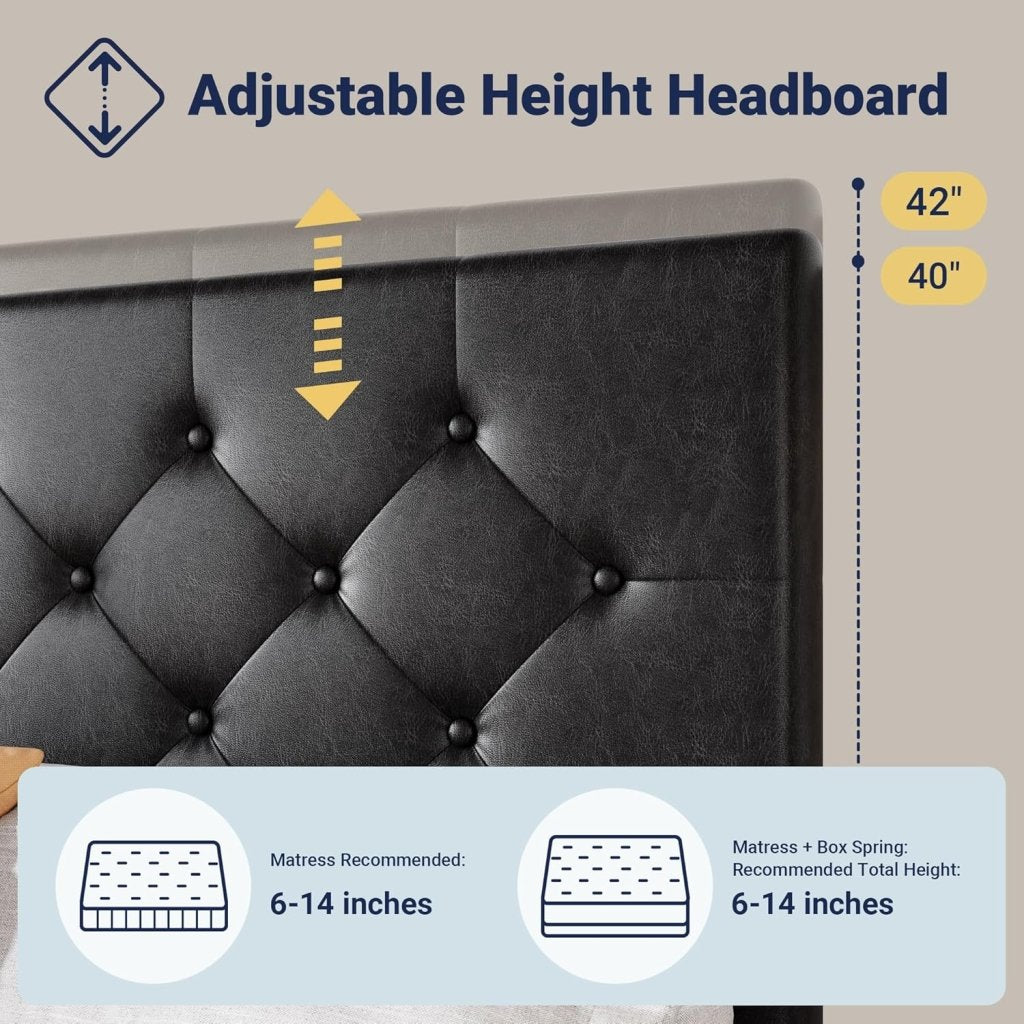 Allewie Upholstered Queen Size Platform Bed Frame with 4 Storage Drawers and Headboard, Square Stitched Button Tufted, Mattress Foundation with Wooden Slats Support, No Box Spring Needed - Wigtrends