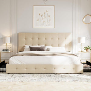 Allewie Upholstered Queen Size Platform Bed Frame with 4 Storage Drawers and Headboard, Square Stitched Button Tufted, Mattress Foundation with Wooden Slats Support, No Box Spring Needed - Wigtrends
