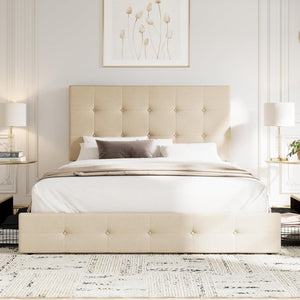 Allewie Upholstered Queen Size Platform Bed Frame with 4 Storage Drawers and Headboard, Square Stitched Button Tufted, Mattress Foundation with Wooden Slats Support, No Box Spring Needed - Wigtrends