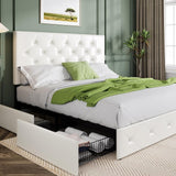 Allewie Upholstered Queen Size Platform Bed Frame with 4 Storage Drawers and Headboard, Square Stitched Button Tufted, Mattress Foundation with Wooden Slats Support, No Box Spring Needed - Wigtrends