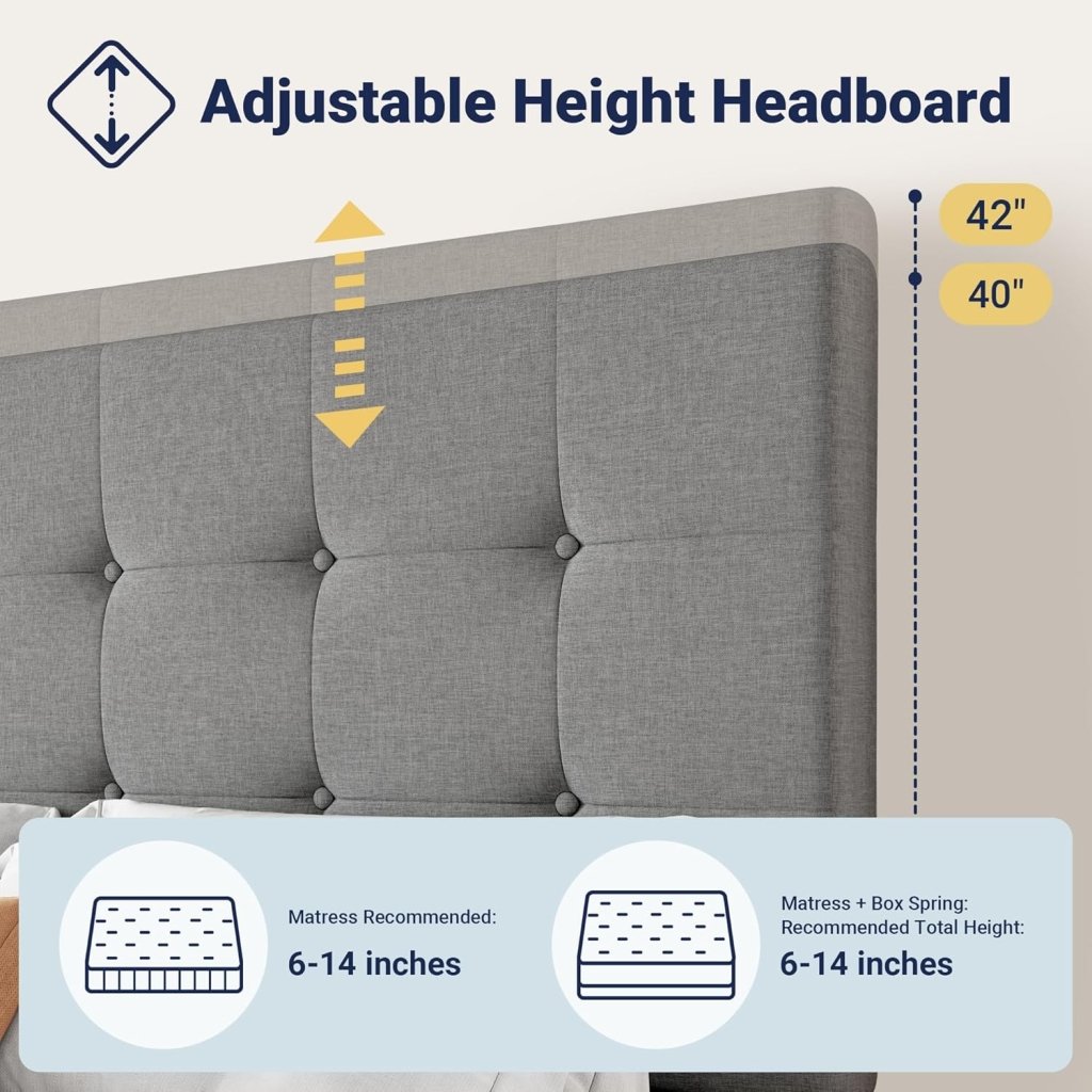 Allewie Upholstered Queen Size Platform Bed Frame with 4 Storage Drawers and Headboard, Square Stitched Button Tufted, Mattress Foundation with Wooden Slats Support, No Box Spring Needed - Wigtrends