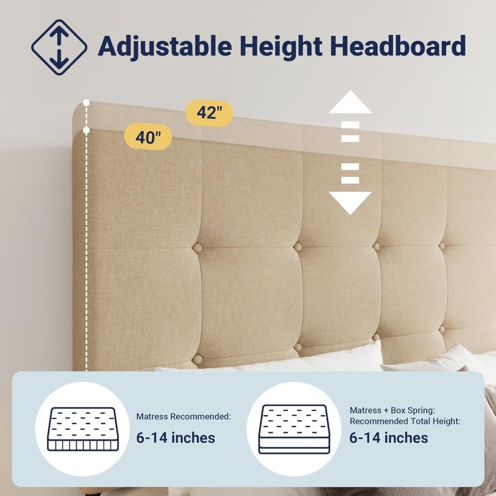 Allewie Upholstered Queen Size Platform Bed Frame with 4 Storage Drawers and Headboard, Square Stitched Button Tufted, Mattress Foundation with Wooden Slats Support, No Box Spring Needed - Wigtrends